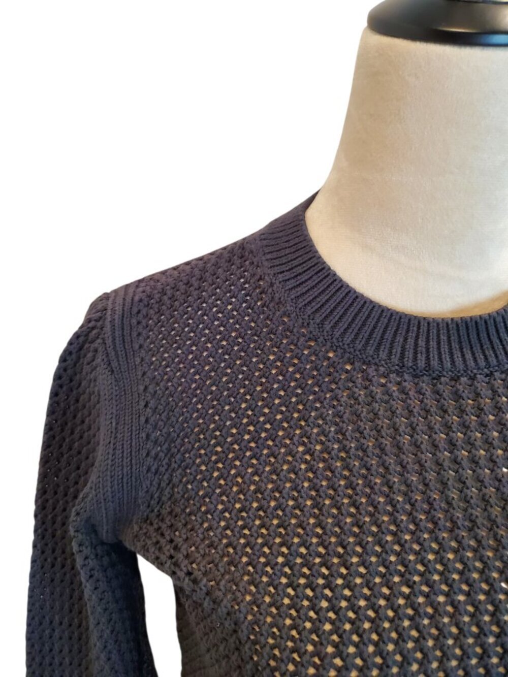 Everlane Cotton Sweater Lace-Knit Crewneck Long-Sleeve Pullover Navy Blue SZ S - Picture 5 of 7